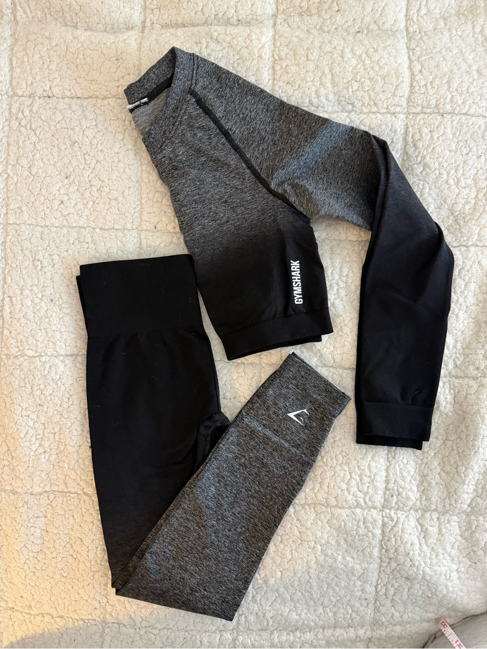 Gymshark Black & Gray Ombre - Adapt Leggings and Crop Top Long Sleeve